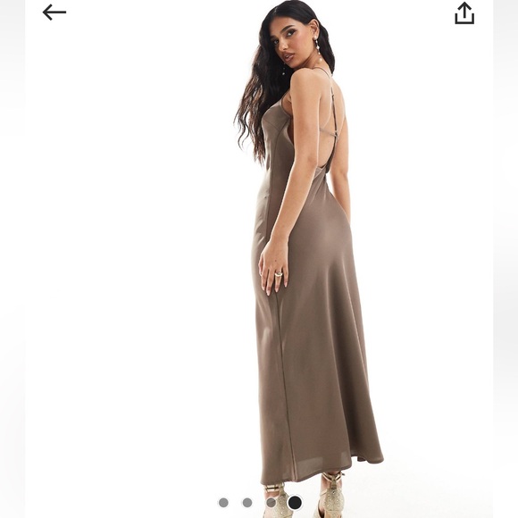 Aria Cove satin low back asymmetrical midi dress size 6 in mocha - Picture 3 of 3